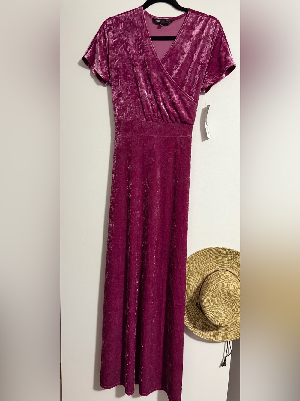 LuLaRoe M Noelle Faux Wrap Maxi Gown Short Slv Dress NWT